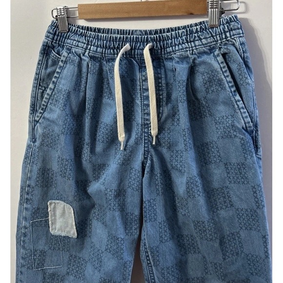 Women's Vans Range Elastic Drawstring Mended Check Range Crop Jeans XS Skate Y2K - Picture 2 of 8